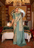 Monjolika Fashion Tussar Silk Digital Print Zari Border Light Turquoise Contemporary Saree | Grocsy
