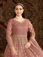 Monjolika Fashion Pink Color Embroidered Santoon Net Salwar Suit | Grocsy