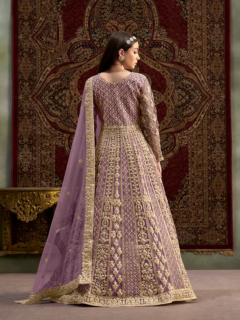 Monjolika Fashion Lilac Color Embroidered Santoon Net Salwar Suit | Grocsy