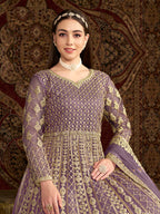 Monjolika Fashion Lilac Color Embroidered Santoon Net Salwar Suit | Grocsy