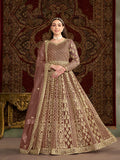 Monjolika Fashion Brown Color Embroidered Santoon Net Salwar Suit | Grocsy