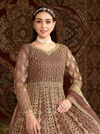 Monjolika Fashion Brown Color Embroidered Santoon Net Salwar Suit | Grocsy