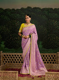 Monjolika Fashion Sequins Embroidered Border Work Dola Silk Lilac Reception Classic Saree | Grocsy
