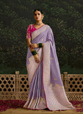 Monjolika Fashion Sequins Embroidered Border Work Dola Silk Lavender Reception Classic Saree | Grocsy