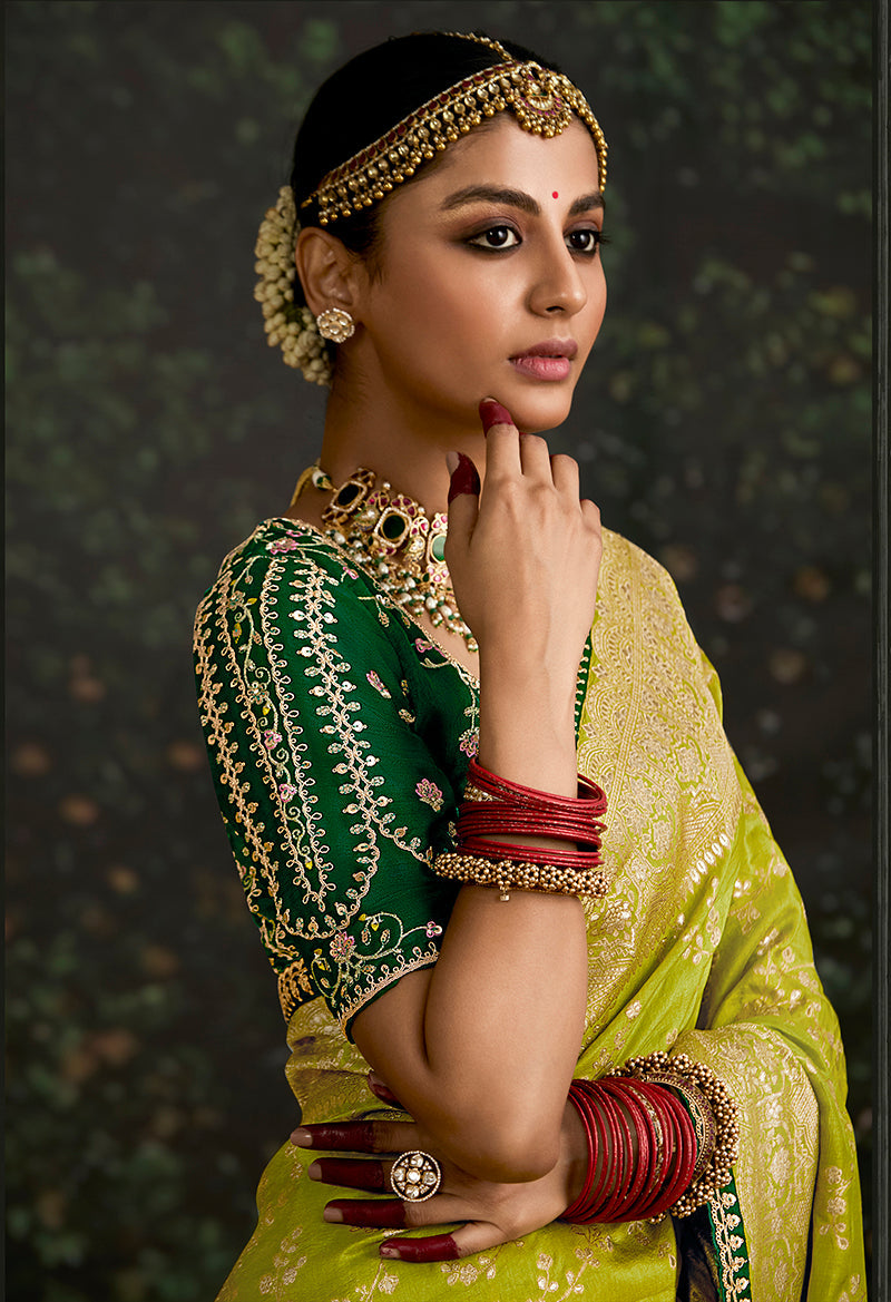 Monjolika Fashion Sequins Embroidered Border Work Dola Silk Pear Reception Classic Saree | Grocsy