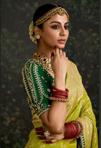 Monjolika Fashion Sequins Embroidered Border Work Dola Silk Pear Reception Classic Saree | Grocsy