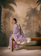 Monjolika Fashion Silk Floral Pattern Zari Work Lavender Contemporary Saree | Grocsy