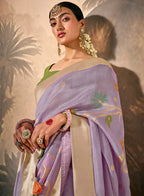 Monjolika Fashion Silk Floral Pattern Zari Work Lavender Contemporary Saree | Grocsy