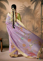 Monjolika Fashion Silk Floral Pattern Zari Work Lavender Contemporary Saree | Grocsy