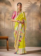 Monjolika Fashion Silk Floral Pattern Zari Work Pear Contemporary Saree | Grocsy