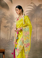 Monjolika Fashion Silk Floral Pattern Zari Work Pear Contemporary Saree | Grocsy