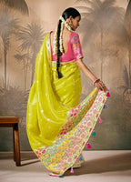 Monjolika Fashion Silk Floral Pattern Zari Work Pear Contemporary Saree | Grocsy