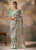 Monjolika Fashion Silk Floral Pattern Zari Work Grey Contemporary Saree | Grocsy