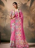 Monjolika Fashion Silk Floral Pattern Zari Work Pink Contemporary Saree | Grocsy