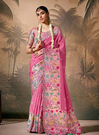 Monjolika Fashion Silk Floral Pattern Zari Work Pink Contemporary Saree | Grocsy