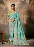 Monjolika Fashion Silk Floral Pattern Zari Work Aqua Blue Contemporary Saree | Grocsy