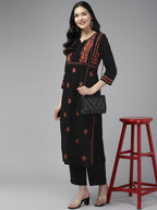 ADA Ethnic Motifs Embroidered Chikankari Cotton Straight Kurta | Grocsy