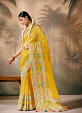 Monjolika Fashion Silk Floral Pattern Zari Work Mustard Contemporary Saree | Grocsy