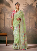 Monjolika Fashion Silk Floral Pattern Zari Work Light Green Contemporary Saree | Grocsy