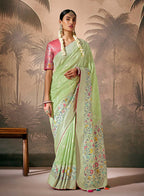 Monjolika Fashion Silk Floral Pattern Zari Work Light Green Contemporary Saree | Grocsy