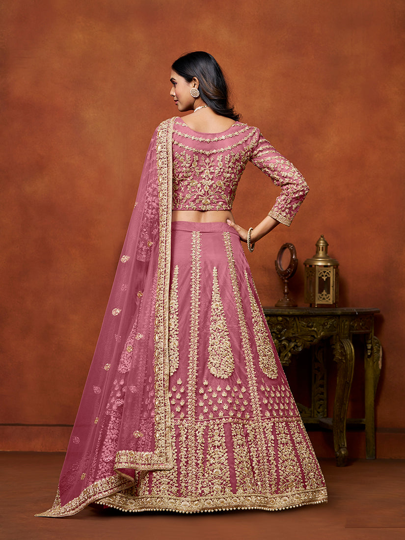 Monjolika Fashion Net Pink Embroidered Designer Lehenga Choli | Grocsy