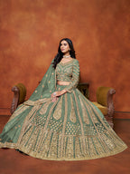 Monjolika Fashion Net Green Embroidered Designer Lehenga Choli | Grocsy