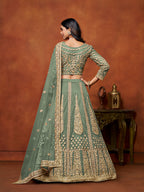 Monjolika Fashion Net Green Embroidered Designer Lehenga Choli | Grocsy