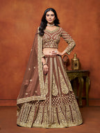 Monjolika Fashion Net Brown Embroidered Designer Lehenga Choli | Grocsy