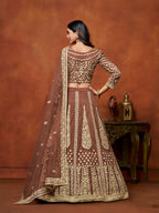 Monjolika Fashion Net Brown Embroidered Designer Lehenga Choli | Grocsy