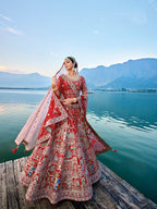 Monjolika Fashion Red Silk Embroidered Sequins Thread And Zari Work Bridal Trendy Lehenga Choli | Grocsy