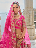 Monjolika Fashion Rani Pink Silk Embroidered Sequins Thread And Zari Work Bridal Trendy Lehenga Choli | Grocsy