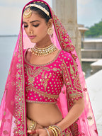 Monjolika Fashion Rani Pink Silk Embroidered Sequins Thread And Zari Work Bridal Trendy Lehenga Choli | Grocsy