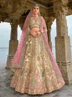 Monjolika Fashion Cream Silk Embroidered Sequins Thread And Zari Work Bridal Trendy Lehenga Choli | Grocsy