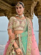 Monjolika Fashion Cream Silk Embroidered Sequins Thread And Zari Work Bridal Trendy Lehenga Choli | Grocsy