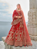 Monjolika Fashion Red Silk Embroidered Sequins Thread And Zari Work Bridal Trendy Lehenga Choli | Grocsy