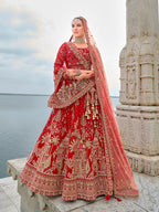Monjolika Fashion Red Silk Embroidered Sequins Thread And Zari Work Bridal Trendy Lehenga Choli | Grocsy