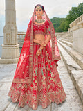 Monjolika Fashion Red Silk Embroidered Sequins Thread And Zari Work Bridal Trendy Lehenga Choli | Grocsy