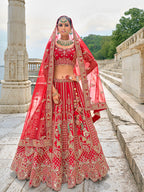 Monjolika Fashion Red Silk Embroidered Sequins Thread And Zari Work Bridal Trendy Lehenga Choli | Grocsy