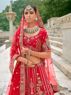 Monjolika Fashion Red Silk Embroidered Sequins Thread And Zari Work Bridal Trendy Lehenga Choli | Grocsy