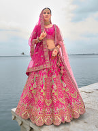 Monjolika Fashion Rani Pink Silk Embroidered Sequins Thread And Zari Work Bridal Trendy Lehenga Choli | Grocsy