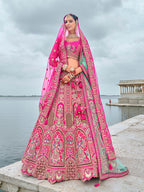 Monjolika Fashion Rani Pink Silk Embroidered Sequins Thread And Zari Work Bridal Trendy Lehenga Choli | Grocsy