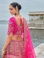 Monjolika Fashion Rani Pink Silk Embroidered Sequins Thread And Zari Work Bridal Trendy Lehenga Choli | Grocsy