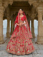 Monjolika Fashion Red Silk Embroidered Sequins Thread And Zari Work Bridal Trendy Lehenga Choli | Grocsy