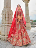 Monjolika Fashion Red Silk Embroidered Sequins Thread And Zari Work Bridal Trendy Lehenga Choli | Grocsy