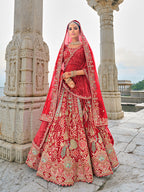 Monjolika Fashion Red Silk Embroidered Sequins Thread And Zari Work Bridal Trendy Lehenga Choli | Grocsy