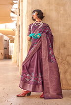 Monjolika Fashion Georgette Weaving Work Digital Print Burgundy Classic Saree | Grocsy