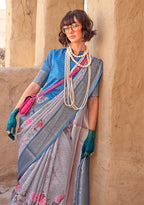 Monjolika Fashion Georgette Weaving Work Digital Print Grey Classic Saree | Grocsy