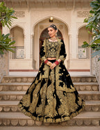 Monjolika Fashion Velvet Black Embroidered Stone Work Wedding Lehenga Choli | Grocsy
