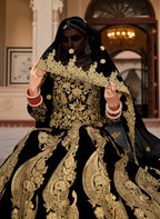 Monjolika Fashion Velvet Black Embroidered Stone Work Wedding Lehenga Choli | Grocsy