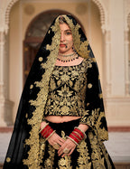 Monjolika Fashion Velvet Black Embroidered Stone Work Wedding Lehenga Choli | Grocsy